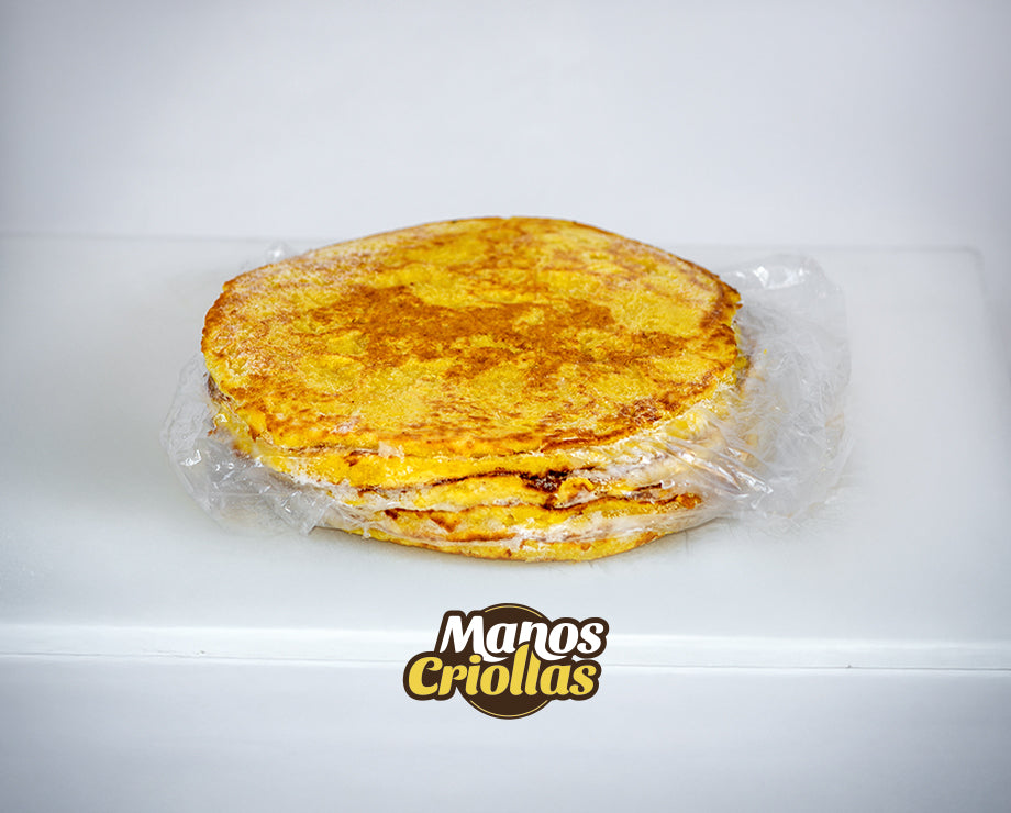 Manos Criollas frozen Venezuelan cachapas, pack of 5 sweet corn pancakes, ready to heat.