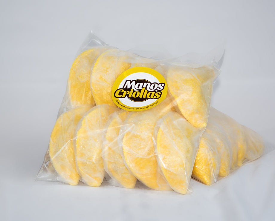 Manos Criollas frozen Venezuelan corn empanadas, pack of 10, traditional Latin flavor.
