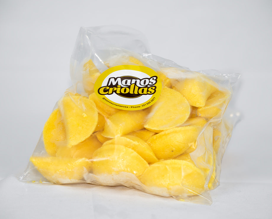 Manos Criollas frozen mini corn empanadas, pack of 25, Latin bite-size snack.