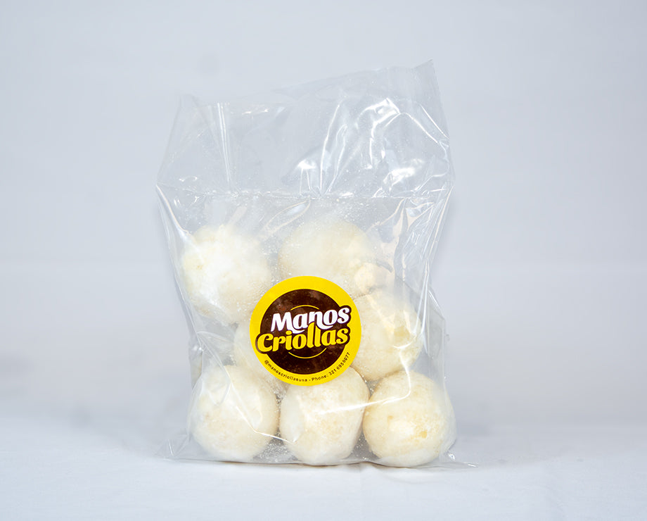 Manos Criollas frozen papayuca cheese-filled yuca bites, pack of 10, gluten-free Latin snack.