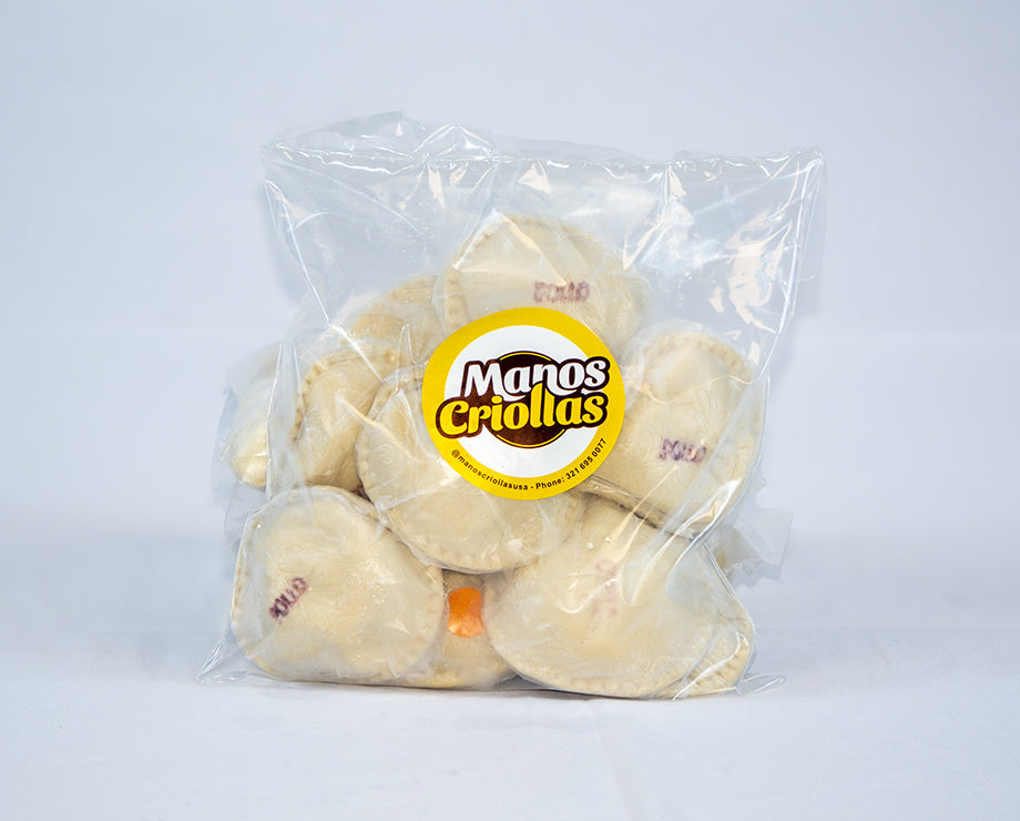 Manos Criollas frozen Venezuelan pastelitos, pack of 10, crispy Latin pastry snack.