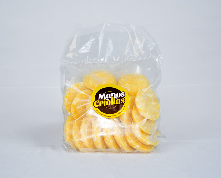 Manos Criollas frozen sweet corn arepas, pack of 20, traditional Venezuelan breakfast treat.