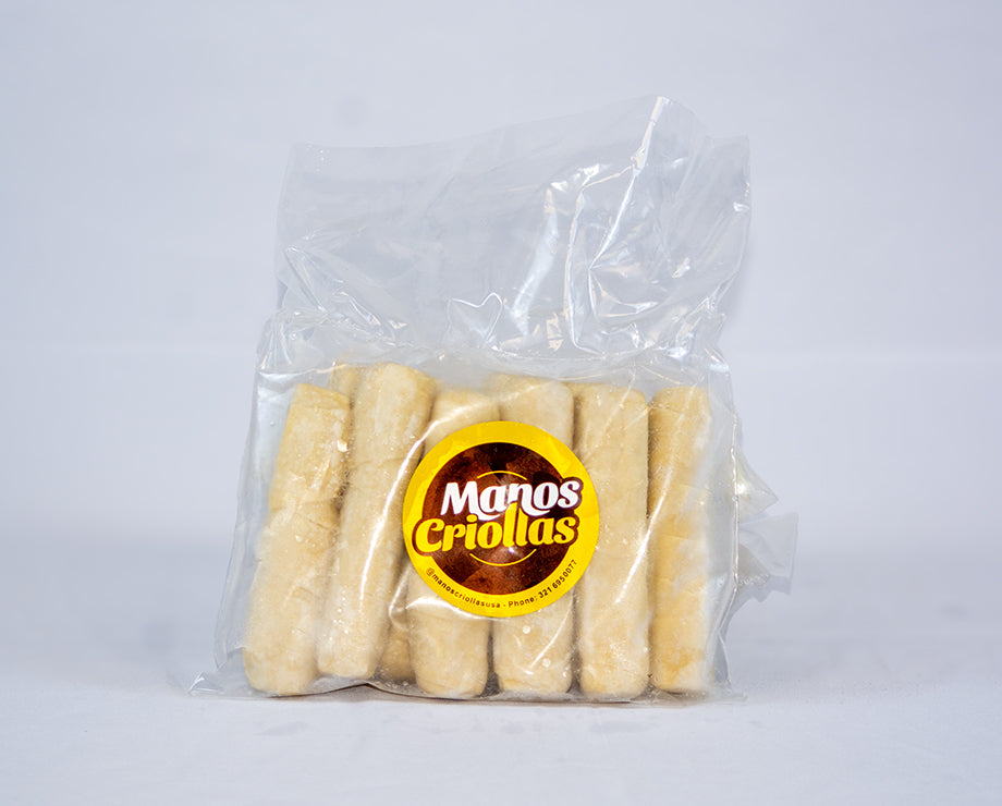 Manos Criollas frozen jumbo tequeños, pack of 10, extra-large Venezuelan cheese sticks.