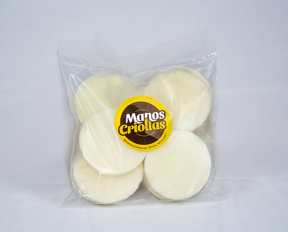 Manos Criollas frozen mini white corn arepas, tapas pack of 30, perfect for sliders and snacks.